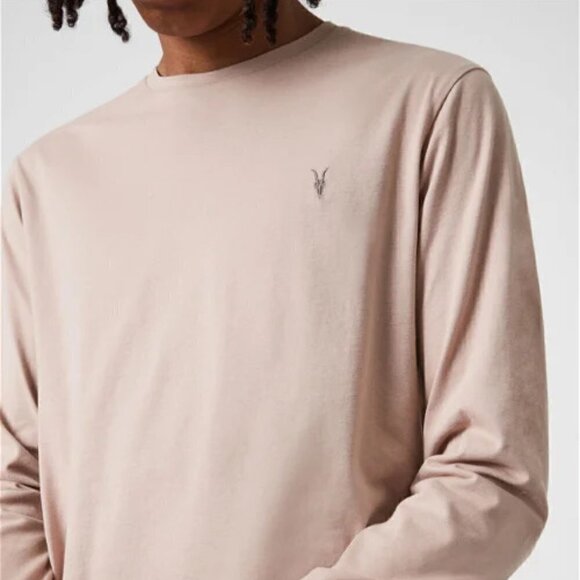 All Saints | Men's Brace Long Sleeve Crew T-Shirt in Balsa Stone Pink Size M - Picture 3 of 11